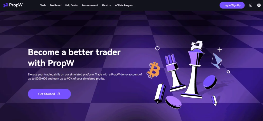 My Crypto Funding interface showcasing 940+ cryptocurrencies with 2-hour payouts among best crypto prop firms