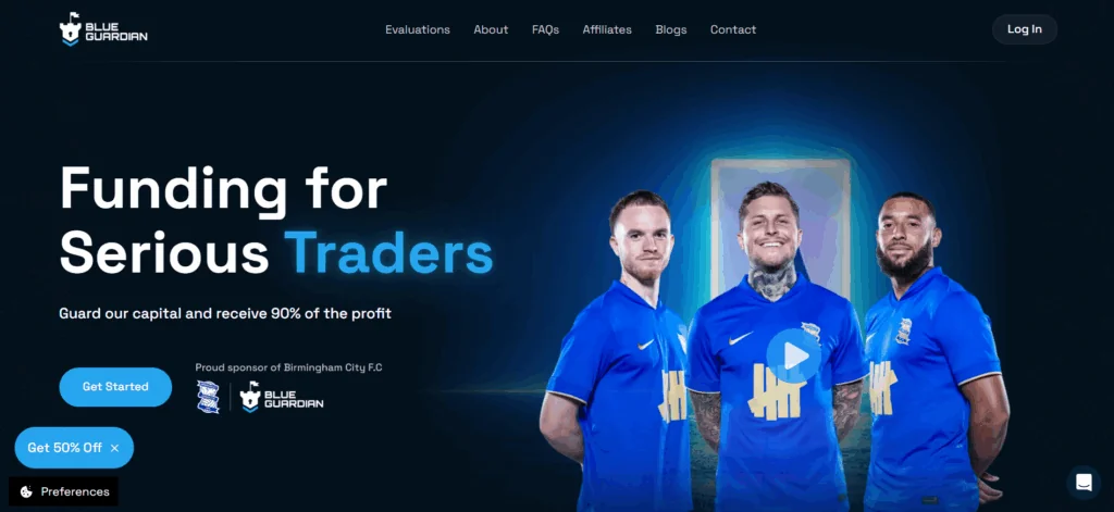 Blue Guardian UK based crypto prop firms interface from Solihull with personalized mentorship programs