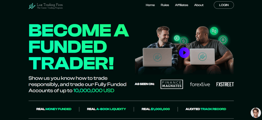 Lux Trading Firm London headquarters interface displaying UK based crypto prop firms evaluation challenges