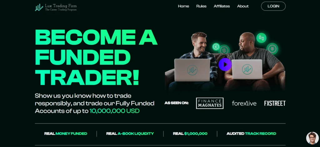 Lux Trading Firm London headquarters interface displaying UK based crypto prop firms evaluation challenges