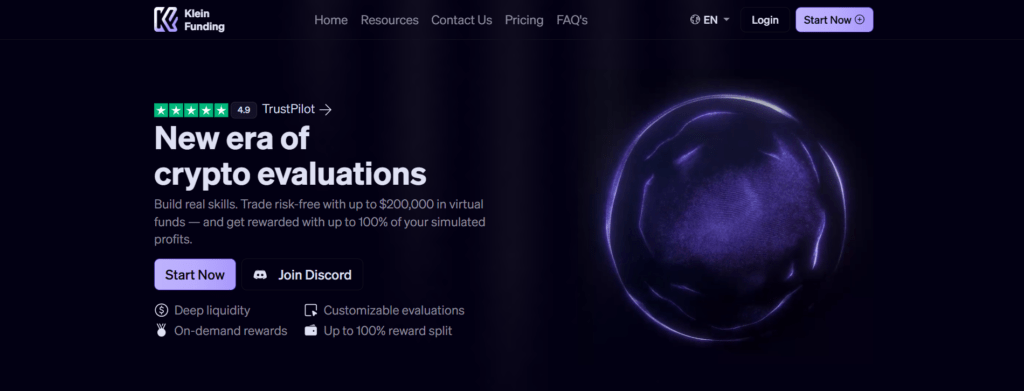 Klein Funding platform dashboard displaying 700 crypto pairs with zero spreads and Bybit integration