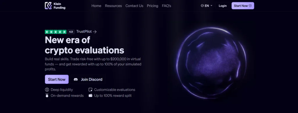 Klein Funding platform dashboard displaying 700 crypto pairs with zero spreads and Bybit integration