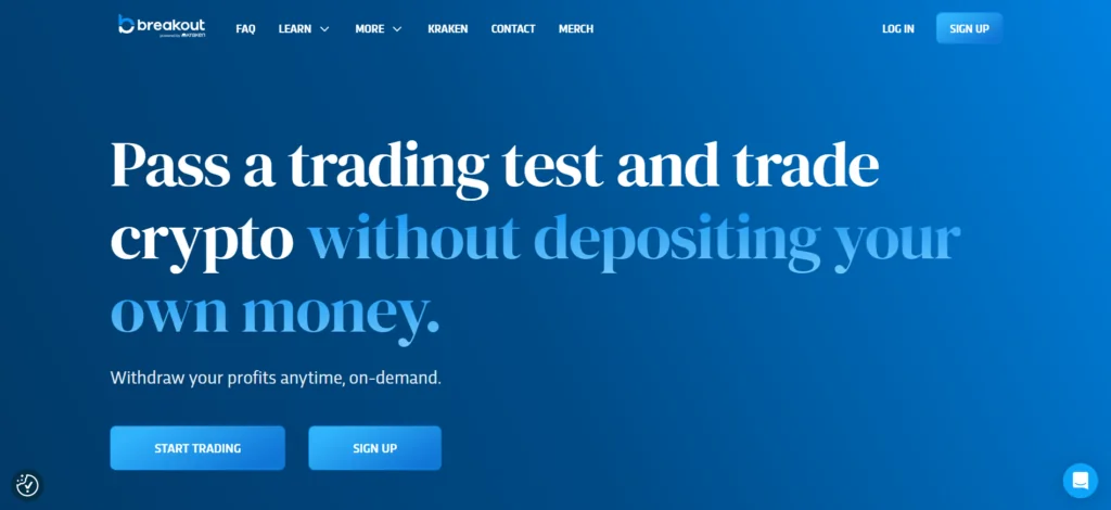 Breakout crypto prop trading platform backed by Kraken exchange with 80-90% profit splits