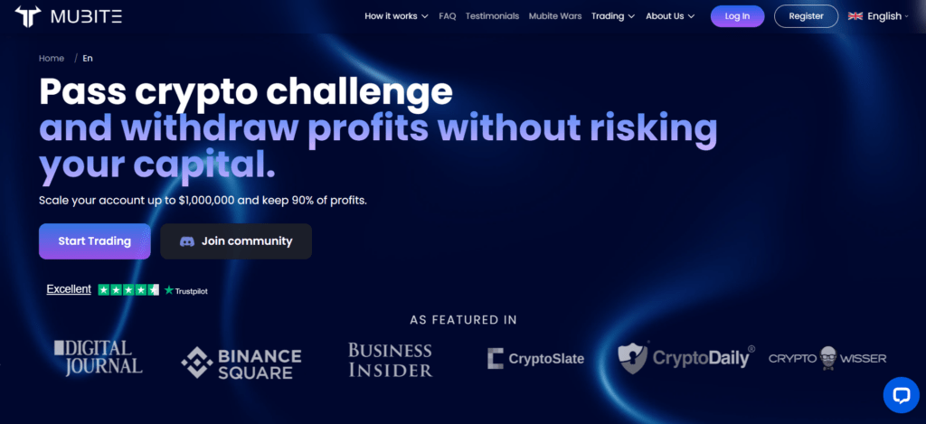 Mubite instant funding crypto prop platform with 700 markets and direct Bybit trading integration