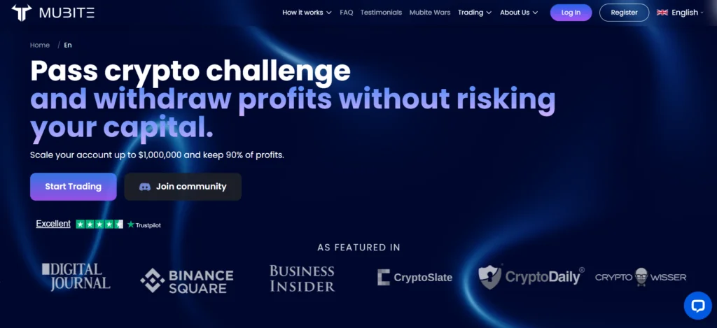 Mubite instant funding crypto prop platform with 700 markets and direct Bybit trading integration
