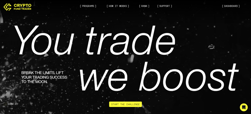 Crypto Fund Trader homepage featuring Bybit partnership and 715 crypto trading pairs for prop firm funding.